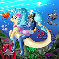 Size: 1200x1200 | Tagged: artist:brother-lionheart, crossover, derpibooru import, fish, jojo's bizarre adventure, jotaro kujo, my little pony: the movie, princess skystar, safe, seapony (g4)