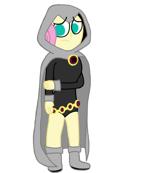 Size: 840x1024 | Tagged: artist:jamesawilliams1996, clothes, costume, derpibooru import, fluttershy, halloween, halloween costume, raven (teen titans), safe, shy, teen titans