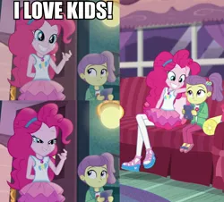 Size: 1920x1736 | Tagged: safe, derpibooru import, edit, edited screencap, screencap, lily pad (equestria girls), pinkie pie, equestria girls, equestria girls series, pinkie sitting, babysitting, caption, clothes, comic, couch, cropped, duo, duo female, female, hairband, i am an adult, i need an adult, image macro, implied pedophilia, innuendo, ipad, jacket, magical geodes, meme, out of context, pants, pantyhose, screencap comic, shoes, side ponytail, skirt, smiling, text, young