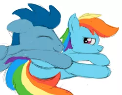 Size: 1421x1108 | Tagged: safe, derpibooru import, rainbow dash, soarin', pony, bedroom eyes, butt, female, male, plot, shipping, sketch, sleeping, soarindash, straight