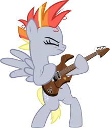 Size: 4211x4885 | Tagged: safe, artist:ironm17, derpibooru import, derpy hooves, pegasus, pony, it isn't the mane thing about you, absurd resolution, alternate hairstyle, bipedal, derpunk, electric guitar, eyes closed, guitar, guitarity, musical instrument, punk, simple background, solo, transparent background, vector