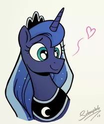 Size: 1131x1352 | Tagged: safe, artist:selenophile, derpibooru import, princess luna, alicorn, pony, bust, cute, female, heart, i can't believe it's not idw, looking at something, mare, moonlight inquiries, portrait, simple background, smiling, solo, white background