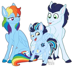 Size: 590x547 | Tagged: safe, artist:nattikay, derpibooru import, rainbow dash, soarin', oc, oc:thunderclap, pony, female, male, offspring, parent:rainbow dash, parent:soarin', parents:soarindash, shipping, soarindash, straight