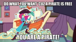 Size: 600x337 | Tagged: safe, derpibooru import, edit, edited screencap, screencap, lily pad (equestria girls), pinkie pie, equestria girls, equestria girls series, pinkie sitting, caption, image macro, lazytown, meme, pinkie pirate, pirate, pirate pinkie pie, text, you are a pirate