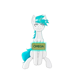 Size: 2000x2000 | Tagged: safe, artist:anbyzpervert, derpibooru import, oc, oc:ômega, unofficial characters only, pony, unicorn, 2018 community collab, derpibooru community collaboration, male, sign, simple background, sitting, transparent background