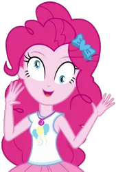 Size: 1331x1965 | Tagged: safe, artist:thebarsection, derpibooru import, pinkie pie, equestria girls, equestria girls series, overpowered (equestria girls), clothes, derp, female, geode of sugar bombs, magical geodes, simple background, smiling, solo, transparent background