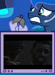 Size: 562x769 | Tagged: safe, derpibooru import, princess luna, pony, gamer luna, clementine (walking dead), exploitable meme, gamer meme, lee everett, meme, obligatory pony, the walking dead, tv meme