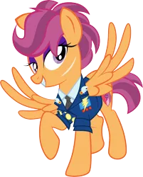 Size: 2418x3001 | Tagged: artist:pixelkitties, clothes, cutie mark, derpibooru import, edit, looking at you, older, older scootaloo, pixelkitties' brilliant autograph media artwork, raised hoof, safe, scar, scootaloo, scootaloo can fly, simple background, solo, transparent background, uniform, vector, vector edit, wonderbolts, wonderbolt scootaloo, wonderbolts dress uniform, wonderbolts uniform