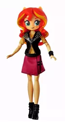 Size: 429x800 | Tagged: safe, derpibooru import, edit, editor:whatthehell!?, sunset shimmer, equestria girls, equestria girls series, boots, clothes, doll, equestria girls minis, irl, jacket, photo, shoes, skirt, toy