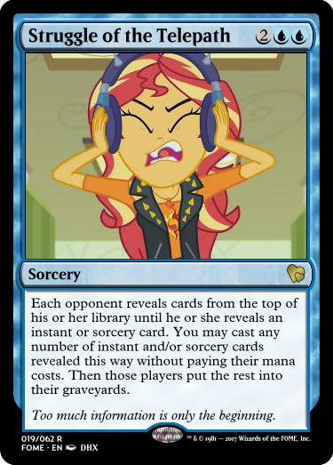 Size: 375x523 | Tagged: safe, derpibooru import, edit, sunset shimmer, equestria girls, equestria girls series, overpowered (equestria girls), ccg, earmuffs, geode of empathy, lalala, magic the gathering, magical geodes, trading card, trading card edit