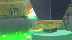 Size: 1280x720 | Tagged: blindfold, bondage, daring do, daring done?, derpibooru import, pinkie pie, rainbond dash, rainbow dash, rope, safe, screencap, tied up