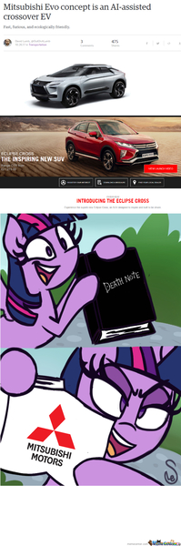 Size: 640x1933 | Tagged: alicorn, artist:quarium edits, car, death note, derpibooru import, exploitable meme, image macro, meme, mitsubishi, mitsubishi eclipse cross, safe, twilight's death note, twilight's fact book, twilight sparkle, twilight sparkle (alicorn)