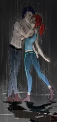 Size: 1000x2162 | Tagged: safe, artist:jaeneth, derpibooru import, rainbow dash, soarin', human, clothes, female, humanized, kissing, male, rain, shipping, soarindash, straight