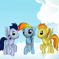 Size: 1024x1024 | Tagged: safe, artist:timeturner155, derpibooru import, rainbow dash, soarin', spitfire, pony, pony creator, 3d, cloud, pony creator 3d, ponylumen