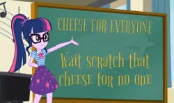 Size: 800x474 | Tagged: safe, derpibooru import, edit, edited screencap, screencap, sci-twi, twilight sparkle, equestria girls, equestria girls series, overpowered (equestria girls), chalkboard, exploitable meme, geode of telekinesis, magical geodes, meme, sci-twi's chalkboard, sheogorath, the elder scrolls, twilight sparkle's chalkboard