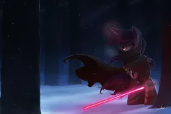 Size: 1800x1200 | Tagged: safe, artist:ncmares, derpibooru import, twilight sparkle, twilight sparkle (alicorn), alicorn, pony, dark jedi, lightsaber, sith, snow, solo, star wars, weapon