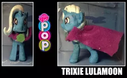 Size: 1595x979 | Tagged: artist:grapefruitface1, cape, clothes, custom, derpibooru import, felt, female, irl, merchandise, my little pony pop!, painted, part of a set, photo, safe, solo, toy, trixie, trixie's cape