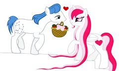 Size: 3527x2013 | Tagged: safe, artist:breadking, derpibooru import, orion, shooting star (character), oc, oc:rubie heart, unofficial characters only, alicorn, earth pony, pony, basket, female, flower, high res, male, mare, mouth hold, simple background, stallion, transparent background