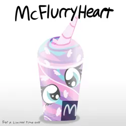 Size: 1000x1000 | Tagged: artist:littleblackraencloud, cup, derpibooru import, food, ice cream, mcdonald's, mcflurry, princess flurry heart, pun, safe, simple background, solo, visual pun, wat, white background