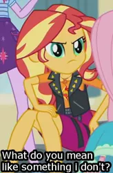 Size: 305x464 | Tagged: safe, derpibooru import, edit, edited screencap, screencap, sci-twi, sunset shimmer, twilight sparkle, equestria girls, equestria girls series, overpowered (equestria girls), :c, >:c, angry, caption, cropped, cute, frown, image macro, madorable, meme, shimmerbetes, sunset shimmer is not amused, text, unamused, upset