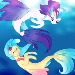 Size: 4000x4000 | Tagged: artist:stella-drawz, derpibooru import, female, like mother like daughter, mare, mother and child, mother and daughter, my little pony: the movie, princess skystar, queen novo, safe, seapony (g4), smiling, underwater