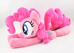 Size: 3424x2453 | Tagged: safe, artist:kazzysart, derpibooru import, pinkie pie, pony, beanie (plushie), high res, irl, photo, plushie, prone, solo