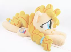 Size: 3587x2613 | Tagged: safe, artist:kazzysart, derpibooru import, pear butter, pony, beanie (plushie), cute, high res, irl, pearabetes, photo, plushie, prone, solo
