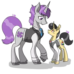 Size: 2000x2000 | Tagged: safe, artist:chelseawest, derpibooru import, oc, oc:ianto, oc:richard, unofficial characters only, pony, unicorn, clothes, cufflinks, cuffs (clothes), gay, high res, male, oc x oc, shipping, simple background, size difference, stallion, transparent background