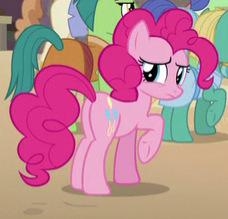 Size: 228x219 | Tagged: safe, derpibooru import, screencap, pinkie pie, earth pony, pony, daring done?, butt, cropped, female, looking back, mare, plot, raised hoof, solo focus, underhoof