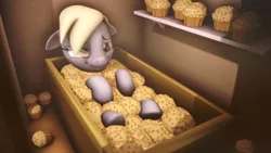 Size: 1920x1080 | Tagged: dead source, safe, artist:slimmy-shaduh, derpibooru import, derpy hooves, pony, "bathing" in food, 3d, bathtub, female, food, mare, muffin, relaxed, solo, source filmmaker, that pony sure does love muffins