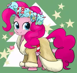 Size: 875x830 | Tagged: safe, artist:bojack_mlplove, derpibooru import, pinkie pie, spirit of hearth's warming presents, pony, a hearth's warming tail, candy, clothes, cute, diapinkes, female, food, looking at you, mare, smiling, solo, stars