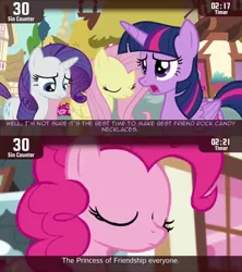 Size: 854x960 | Tagged: safe, derpibooru import, screencap, fluttershy, pinkie pie, rarity, twilight sparkle, twilight sparkle (alicorn), alicorn, earth pony, pegasus, pony, unicorn, cinemare sins, maud pie (episode), eyes closed, female, mare, open mouth, standing