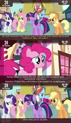 Size: 854x1471 | Tagged: safe, derpibooru import, screencap, applejack, fluttershy, pinkie pie, rainbow dash, rarity, twilight sparkle, twilight sparkle (alicorn), alicorn, earth pony, pegasus, pony, unicorn, cinemare sins, maud pie (episode), eyes closed, female, mane six, mare, open mouth, standing