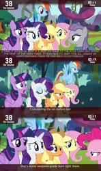 Size: 854x1440 | Tagged: safe, derpibooru import, screencap, applejack, fluttershy, maud pie, pinkie pie, rainbow dash, rarity, twilight sparkle, twilight sparkle (alicorn), alicorn, earth pony, pegasus, pony, unicorn, cinemare sins, maud pie (episode), eyes closed, female, mane six, mare, open mouth, standing