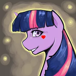 Size: 2000x2000 | Tagged: safe, artist:hot headed clover, derpibooru import, twilight sparkle, firefly (insect), insect, unicorn, female, heart, mare, painting, profile, solo