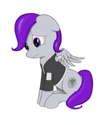 Size: 830x963 | Tagged: safe, artist:enkeinn, derpibooru import, oc, oc:morning glory (project horizons), unofficial characters only, pegasus, pony, fallout equestria, fallout equestria: project horizons, amputee, bandage, clothes, crying, fanfic art, female, injured, missing wing, one winged pegasus, pegasus oc, simple background, solo, stump, white background, wings