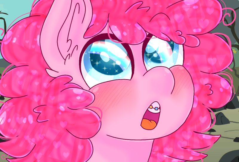 Size: 800x544 | Tagged: safe, artist:jesterfestivle, derpibooru import, pinkie pie, pony, the cutie mark chronicles, and that's how equestria was made, blushing, braces, bust, cute, diapinkes, ear fluff, female, filly, filly pinkie pie, looking up, open mouth, rainbow, scene interpretation, solo, starry eyes, wingding eyes, younger