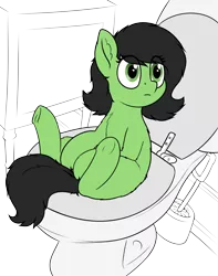 Size: 946x1200 | Tagged: safe, artist:smoldix, derpibooru import, oc, oc:anonfilly, unofficial characters only, pony, but why, ear fluff, female, filly, fluffy, frog (hoof), partial color, ponified animal photo, simple background, solo, toilet, transparent background, underhoof