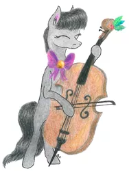 Size: 1256x1672 | Tagged: artist:pony-from-everfree, bow (instrument), bowtie, cello, cello bow, derpibooru import, holly, jingle bells, musical instrument, musician, octavia melody, safe, solo, traditional art