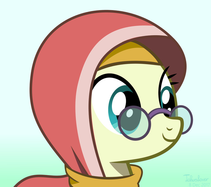 Size: 1000x886 | Tagged: safe, artist:tehwatever, derpibooru import, desert flower, earth pony, pony, daring done?, bust, cute, female, glasses, green background, hijab, mare, meganekko, portrait, simple background, solo, somnambula resident