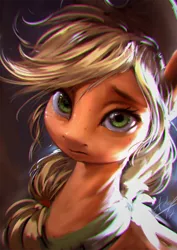 Size: 680x960 | Tagged: safe, artist:assasinmonkey, derpibooru import, applejack, earth pony, pony, applejack's hat, bandana, chromatic aberration, clothes, cowboy hat, female, freckles, green eyes, hat, looking at you, mare, signature, solo, stetson