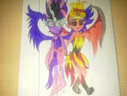 Size: 2560x1920 | Tagged: safe, derpibooru import, sci-twi, sunset shimmer, twilight sparkle, equestria girls, friendship games, antagonist, drawing, equestria's monster girls, female, graph paper, lesbian, midnight sparkle, midnightsatan, scitwishimmer, shipping, sunset satan, sunsetsparkle, traditional art