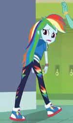 Size: 364x607 | Tagged: safe, derpibooru import, screencap, rainbow dash, zephyr breeze, equestria girls, equestria girls series, overpowered (equestria girls), clothes, converse, cropped, female, pants, shoes, sneakers, solo focus