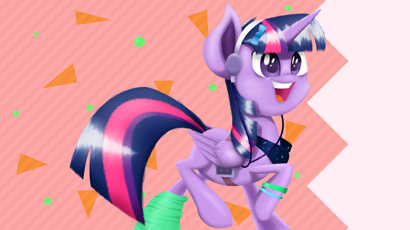 Size: 3840x2160 | Tagged: 80s, 80's fashion, alicorn, artist:atomic8497, bow, derpibooru import, freestyle, hair bow, headphones, leg warmers, safe, solo, twilight sparkle, twilight sparkle (alicorn), walkman