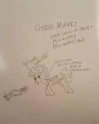 Size: 2988x3735 | Tagged: boneless, cheese sandwich, crossover, derpibooru import, milo murphy, milo murphy's law, paper, pencil, pencil drawing, safe, traditional art, voice actor joke, weird al yankovic