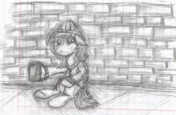 Size: 1448x942 | Tagged: artist:moonlightfan, derpibooru import, monochrome, oc, oc:moonlight, pencil drawing, safe, solo, spare change?, traditional art, unofficial characters only