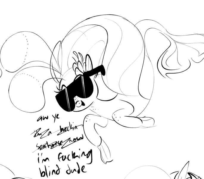 Size: 1600x1402 | Tagged: artist:hattsy, derpibooru import, dialogue, female, monochrome, my little pony: the movie, princess skystar, safe, seapony (g4), simple background, solo, sunglasses, vulgar, white background