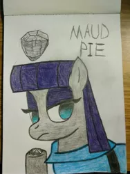 Size: 3456x4608 | Tagged: safe, artist:superhypersonic2000, derpibooru import, boulder (pet), maud pie, earth pony, pony, bust, female, lidded eyes, mare, portrait, simple background, solo, traditional art, white background