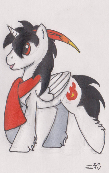 Size: 1164x1837 | Tagged: alicorn, alicorn oc, artist:☲, derpibooru import, horn, male, oc, oc:ember storm, safe, solo, traditional art, unofficial characters only, unshorn fetlocks, wings