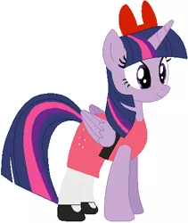 Size: 370x438 | Tagged: safe, artist:selenaede, artist:user15432, derpibooru import, twilight sparkle, twilight sparkle (alicorn), alicorn, pony, base used, blossom (powerpuff girls), bow, cartoon network, clothes, crossover, dress, female, mare, my little pony, pink dress, red bow, solo, the powerpuff girls